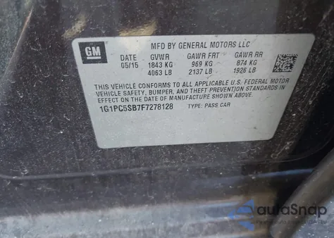 2015 Chevrolet Cruze 1Lt Auto z USA, uszkodzony, nr VIN 1G1PC5SB7F7278128